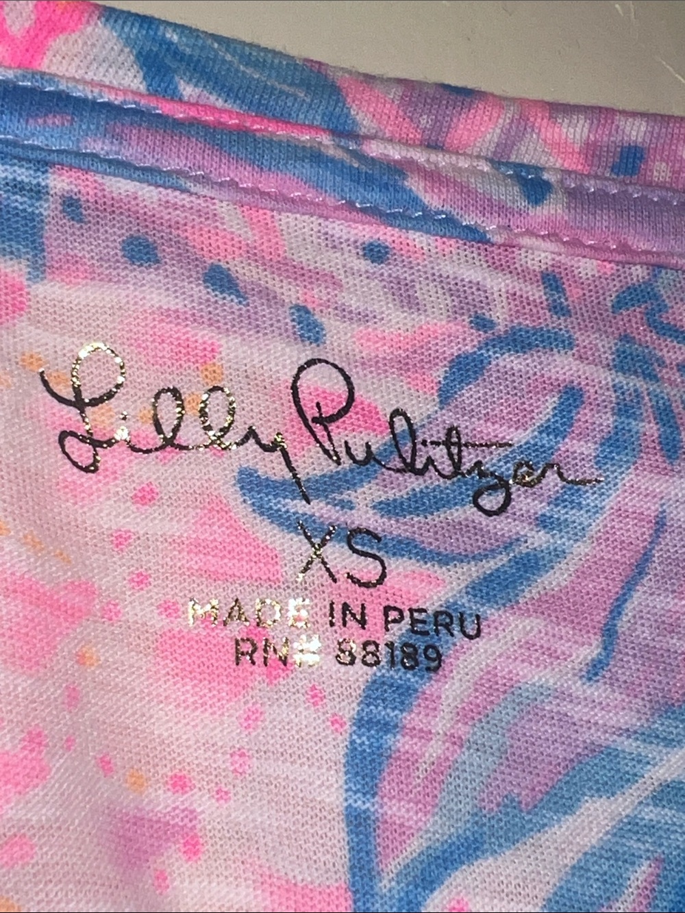 Lilly Pulitzer Pink & Blue Floral Pineapple V-Neck Tee - Picture 2 of 3